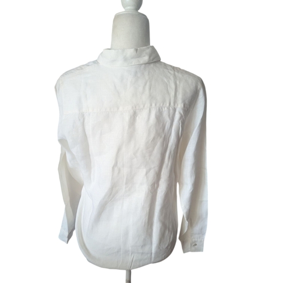 vtg 100% Linen White Button Down Lightweight Casual Shirt Tonal Sequins Sz 4 - Picture 3 of 9